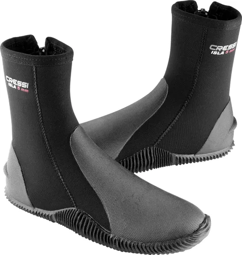 Botas de agua de tripulación unisex para adultos para buceo, surf, barranquismo, grosor de neopreno de 5 mm - Isla: diseñado en Italia Negro/Negro