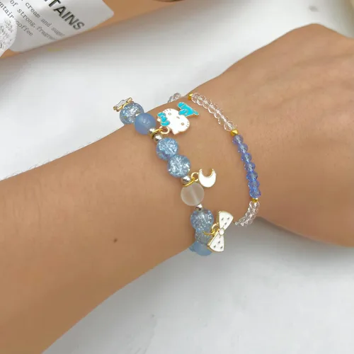 Miniatura 2 de Juego de pulseras kawaii con cuentas de cristal, diseño de dibujos animados con cuentas elásticas de perlas, joyería para niñas y mujeres, regalo