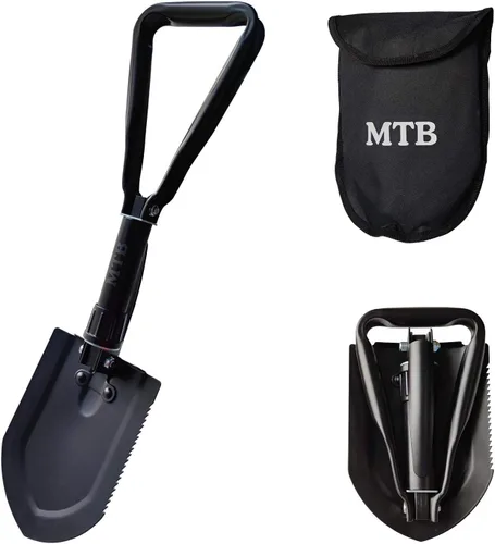 Miniatura 9 de Pala plegable militar para campamento, herramienta de entrenamiento de acero de alto carbono con borde de sierra de madera y funda de transporte
