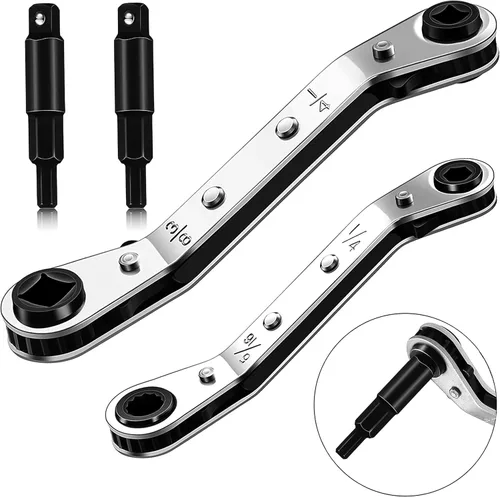 Miniatura 8 de Llaves de servicio HVAC: Llave de trinquete de válvula de aire acondicionado de 3/16” a 3/8” 5/16’’ x 1/4’’ con kit de adaptador de 2 bits