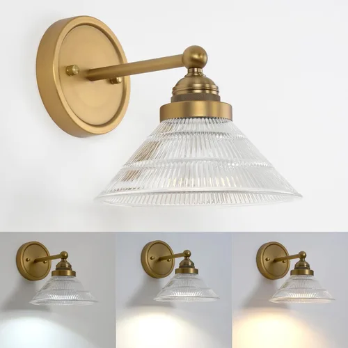 HEQIQEH Aplique de pared vintage a pilas con pantalla de vidrio acanalado transparente, lámpara de pared inalámbrica regulable con control remoto