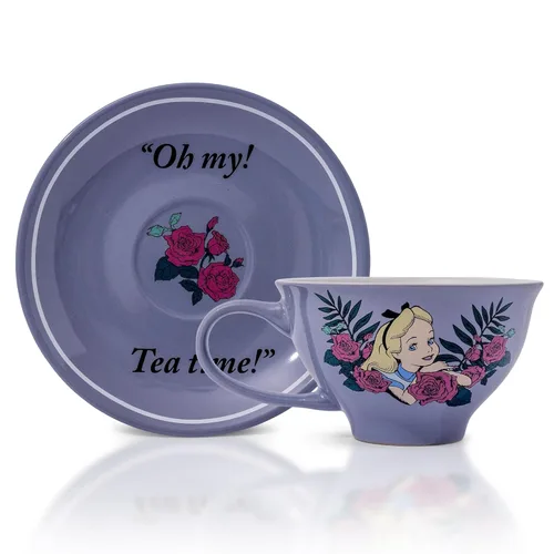 Silver Buffalo Alice in Wonderland Oh My - Taza de té y platillo de cerámica en caja, 12 onzas Oh mi caja