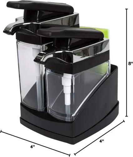 Miniatura 10 de Casabella Sider Duo - Dispensadores de jabón para fregadero con esponja, negro y cromado