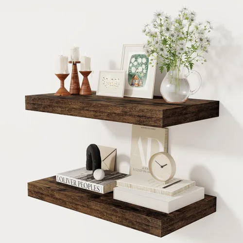 Miniatura 9 de Fun Memories - Estante flotante de 12 pulgadas, estantes de pared de madera rústica para decoración de pared y almacenamiento, estante flotante