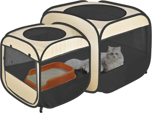 Miniatura 10 de EighteenTek® Corralito portátil 2 en 1 para gatos (puertas delanteras), corralito desplegable para gatitos, sin montaje, cajas de tienda de campaña