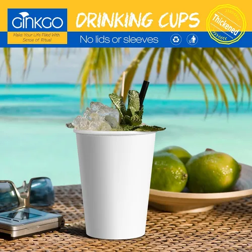 Miniatura 6 de Ginkgo 200 tazas de café desechables de 12 onzas a prueba de fugas, tazas de papel espesadas de papel blanco caliente tazas de café caliente