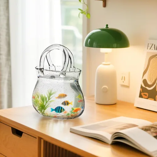 Miniatura 5 de Jarrón de Vidrio en Forma de Bolso para Flores, Jarrón de Bolsa Transparente con Asa, Florero Decorativo Único en Forma de Bolso para Decoración