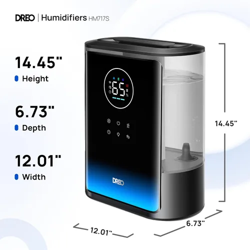 Miniatura 8 de Dreo Humidificadores Inteligentes de 8L para Dormitorio 600 pies², 80H de Funcionamiento Humidificador de Vapor Cálido y Frío Extragrande para Negro