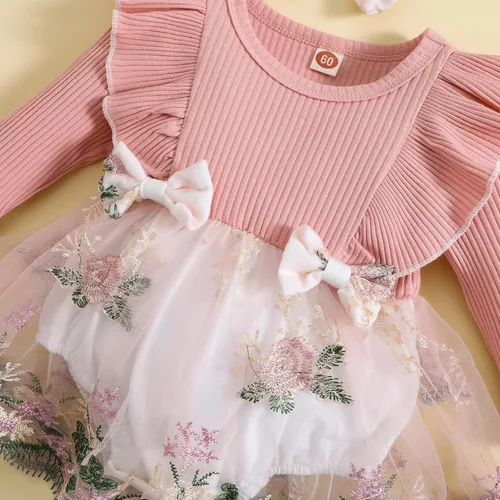 Miniatura 6 de Mameluco de manga larga con volantes para bebé niña, mameluco bordado de malla, vestido tutú para otoño