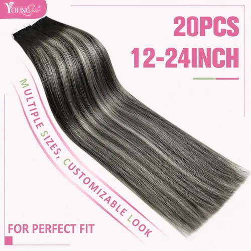 Miniatura 3 de YoungSee - Extensiones de cabello humano con cinta adhesiva, color negro ombre, extensiones de cabello humano real, cinta adhesiva invisible