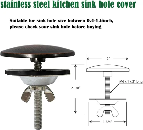Miniatura 2 de Cubierta de orificio para fregadero de cocina de acero inoxidable, tapa de orificio para fregadero de cocina de 2 pulgadas, cubierta de orificio