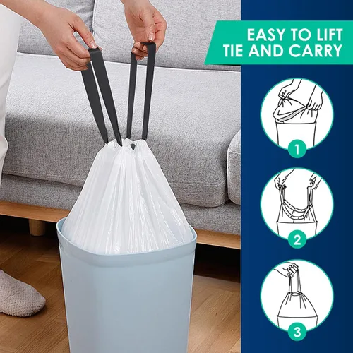 Miniatura 4 de bolsas de basura con cordón fuerte, de 5 galones, 80 unidades, bolsas de basura pequeñas, bolsas de plástico pequeñas, forros para botes de basura