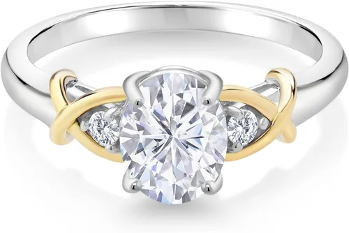 Miniatura 54 de Anillo de compromiso de oro amarillo de 10 quilates y plata 925 con piedra natal y diamantes cultivados en laboratorio para mujer, ovalado de 0.315