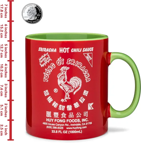 Miniatura 4 de Taza de café de cerámica extra grande de 33.8 onzas con etiqueta Huy Fong Foods Sriracha – Diseño rojo y verde – Regalo divertido para los amantes