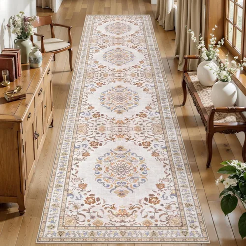 Miniatura 160 de Tangsoo Alfombra lavable para pasillo, antideslizante, 2 x 6 pies, estilo bohemio, floral, vintage, para entrada, suelo suave, para cocina, baño