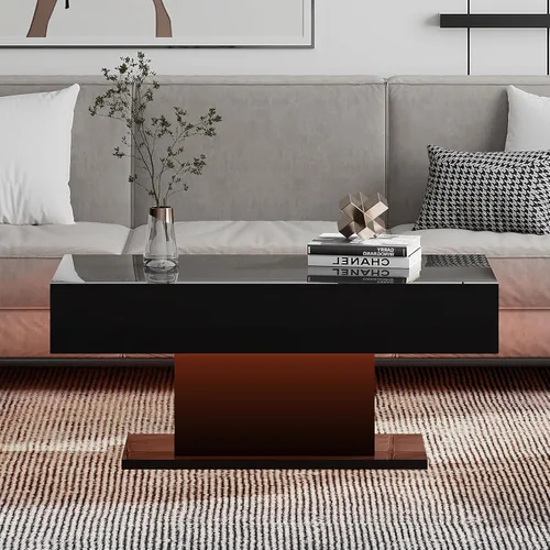 Miniatura 8 de HedoAjim - Mesa de café LED para sala de estar, mesa rectangular central de sala de estar, mesas de café modernas de madera con alto brillo y luces