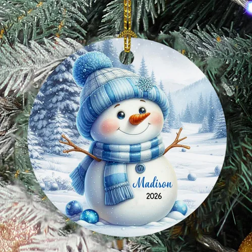 Miniatura 12 de Adorno de cristal de Navidad personalizado con nombre, muñeco de nieve personalizado para árbol de Navidad 2025, nuevo adorno de Navidad para bebé