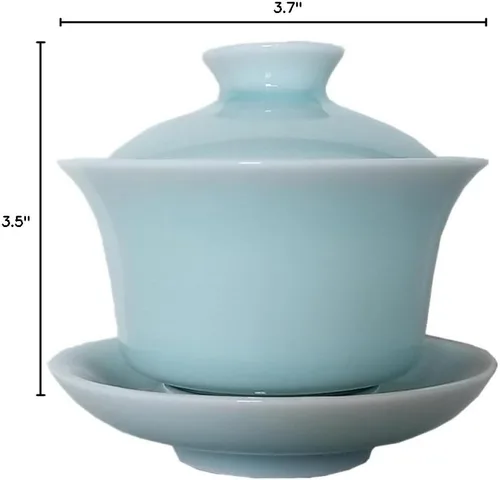 Miniatura 8 de Gaiwan Kung Fu - Juego de tazas de té y platillo de porcelana con tapa, 5 onzas (azul cielo)