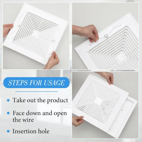 Miniatura 4 de Baquler 1 cubierta de ventilador de baño de 9.84 x 9.84 pulgadas con resortes, cuadrado para techo o pared para parrilla de techo, compatible