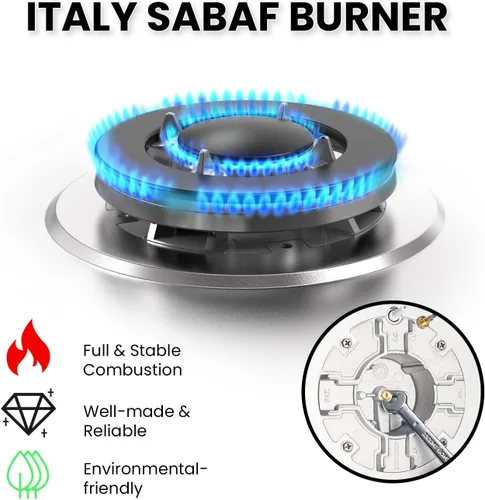 Miniatura 3 de TOPWISH Placa de cocina de gas de 12 pulgadas, estufa de propano con 2 quemadores sellados ITALY SABAF de 18,000 BTU, NG/LPG, estufa convertible