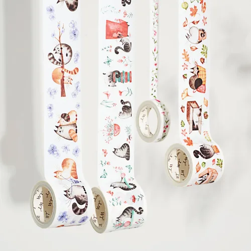 Miniatura 8 de WT Chonky Cat Washi - Juego de calcomanías de cinta Washi, 4 rollos, diseños originales, calcomanía decorativa de acuarela de lindo gato, calcomanía