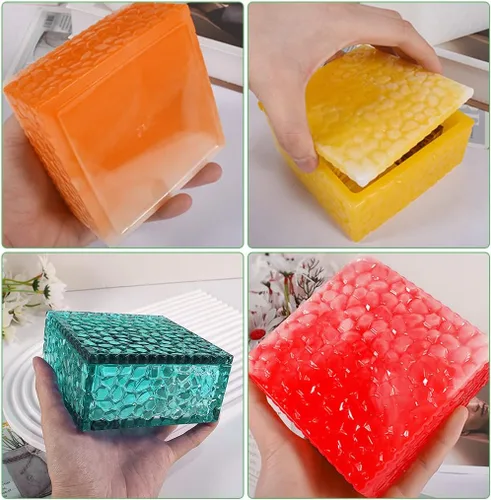 Miniatura 6 de Caja de almacenamiento cuadrada Moldes de fundición de resina con tapa, caja apilable de ondas de agua, moldes de silicona, estuche de joyería