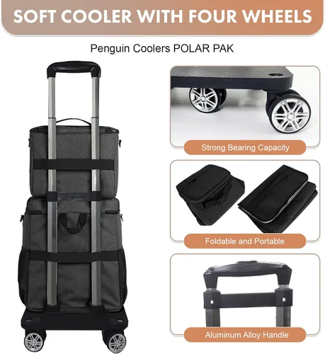 Miniatura 6 de Hielera suave con ruedas – Doble capa con bolsa de almuerzo plegable enfriador, grandes bolsas de hielo portátiles extraíbles a prueba de fugas