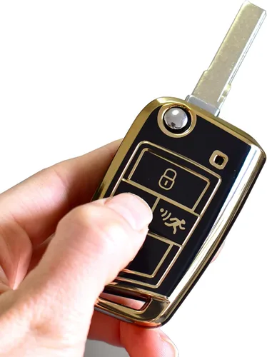 Miniatura 5 de SANRILY Golden-Edge - Funda para llavero de 4 botones para VW Tiguan Golf Jetta Polo Atlas Skoda de protección completa sin llave con llavero