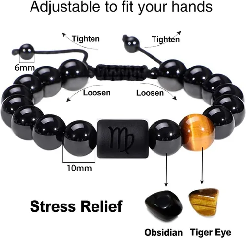 Miniatura 42 de SUMMER LOVE Father's Day Gifts Zodiac Bracelet for Men Women 10mm Natural Black Onyx Stone Star Sign Constellation Beaded Protection Bracelet