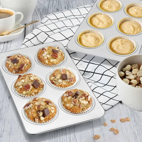 Miniatura 8 de Homikit 1 molde para magdalenas, molde de acero inoxidable para magdalenas con 6 tazas de tamaño regular, de metal grueso, para hornear en el horno