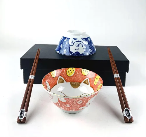 Miniatura 11 de JapanBargain 4689 - Juego de 2 cuencos y palillos de porcelana japonesa, cuencos de arroz y tazones de sopa, caja de regalo, fabricado en Japón