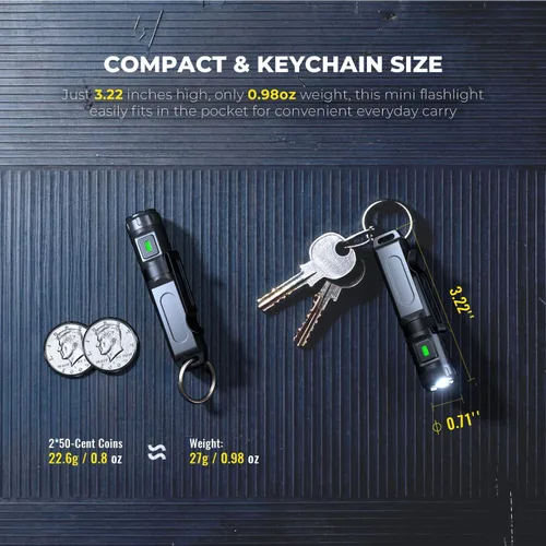 Miniatura 2 de HOKOILN Linterna de llavero, brillante 650 lúmenes USB-C recargable, mini linterna impermeable, pequeña luz de bolsillo para transporte diario