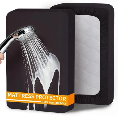 Protector de Colchón, Protector de Colchón Impermeable Transpirable y Suave, Funda de Colchón, Funda de Colchón Negra Individual | Protector de Negro