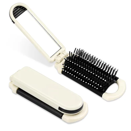 Miniatura 12 de Cepillo de pelo portátil de viaje, pequeño cepillo plegable compacto con espejo y punta redonda, cerdas de nailon para mujeres y hombres, mini peine