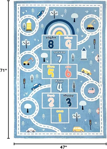 Miniatura 2 de Alfombra de juego infantil de 4 x 6 pies, alfombra grande de Hopscotch para niños, para dormitorio, sala de juegos, alfombra suave para aula, área