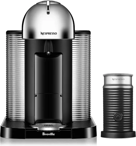 Nespresso Vertuo - Cafetera y espresso de Breville, cromada con espumador de leche Aeroccino Cromo