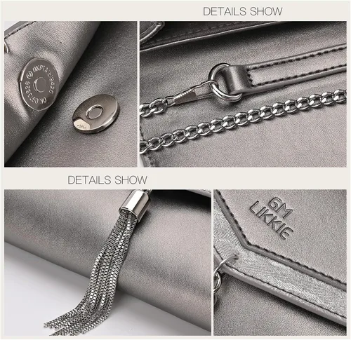 Miniatura 6 de Clutch Purse for Women GM LIKKIE Envelope Evening Clutch Handbag Crossbody Foldover PU Leather Shoulder Bag