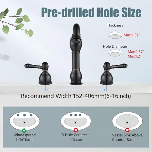 Miniatura 3 de Aolemi Grifo mezclador de lavabo de baño de 8 pulgadas, 3 agujeros, montaje en cubierta, con montaje de drenaje emergente, mango de doble palanca