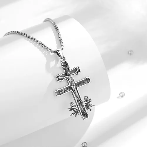 Miniatura 100 de Vito Collar de plata de ley 925 para mujeres y hombres, San Benito, crucifijo, Caravaca, San Cristóbal, San Judas, medalla patronal, amuleto