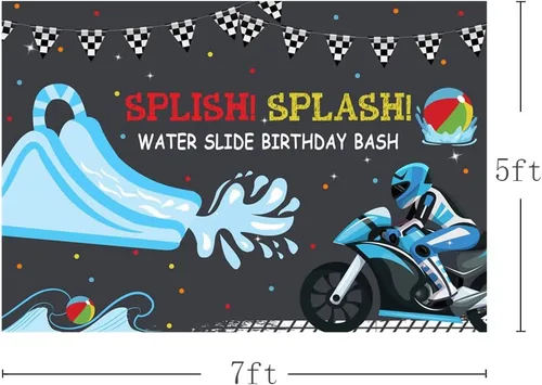Miniatura 3 de MEHOFOND 7 x 5 pies para niños, tobogán acuático, telón de fondo para fiesta de cumpleaños, fiesta de piscina, motocross, bday, verano, natación