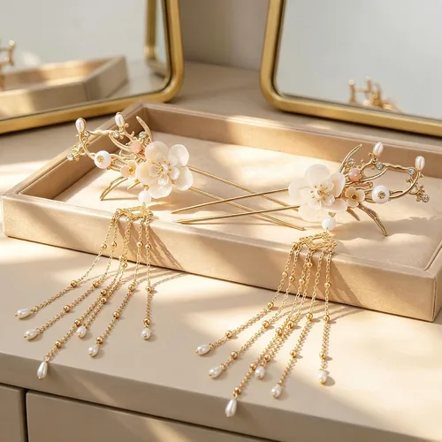 Miniatura 7 de Joez Wonderful 5pcs Chinese Hair Stick Pins Sets, Flower Hair Barrettes Clips with Long Tassel, Hanfu Hair Flowers Pearl Hairstyle Accessories