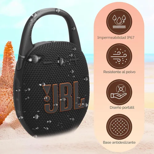 Miniatura 7 de JBL Altavoz Bluetooth portátil Clip 5, IP67 impermeable y a prueba de polvo, batería de larga duración, color negro, solución integral de tela