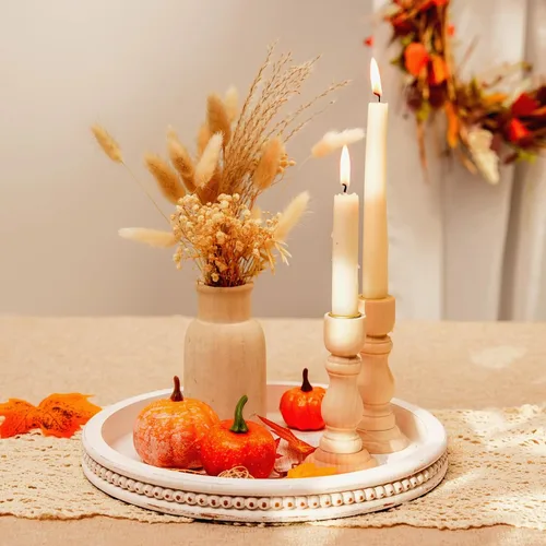 Miniatura 3 de Romadedi - Bandeja de madera rústica para decoración de mesa auxiliar, bandeja decorativa redonda de madera para decoración de mesa auxiliar