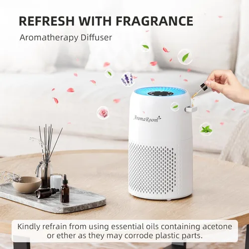 Miniatura 4 de Purificadores de aire AromaRoom para dormitorio con filtros HEPA13 verdaderos 3-en-1, purificador de aire para mascotas con almohadilla aromática