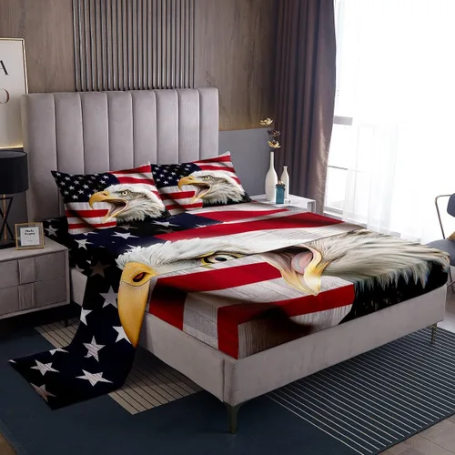 Miniatura 52 de Juego de sábanas con estampado camuflaje de la bandera estadounidense tamaño King, de Castle Fairy. Juego de ropa de cama de lujo de microfibra