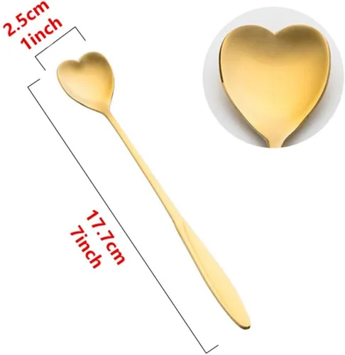 Miniatura 6 de Cucharas de acero inoxidable 304 para café, té, postre, bebida, mezcla, batido, vajilla, paquete de 8 (8 piezas en forma de corazón dorado)