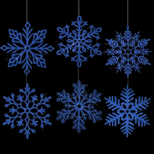 Miniatura 18 de Sratte 24 adornos de copo de nieve grandes de 16 pulgadas, copos de nieve colgantes decorativos con purpurina gigante, 6 diseños de adornos