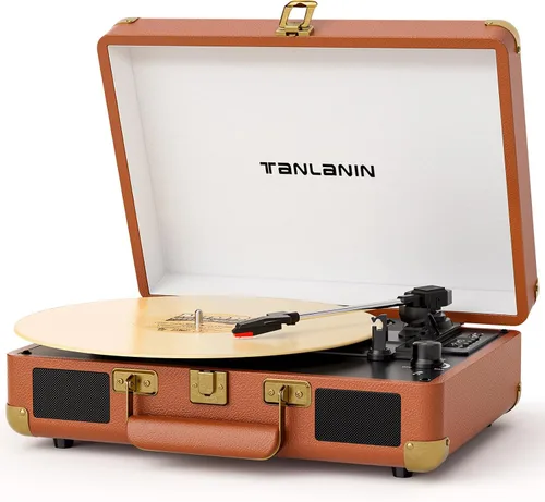 Miniatura 17 de TANALNIN - Tocadiscos de vinilo, tocadiscos portátil de maleta con Bluetooth de 3 velocidades con altavoces integrados, grabación USB, salida RCA