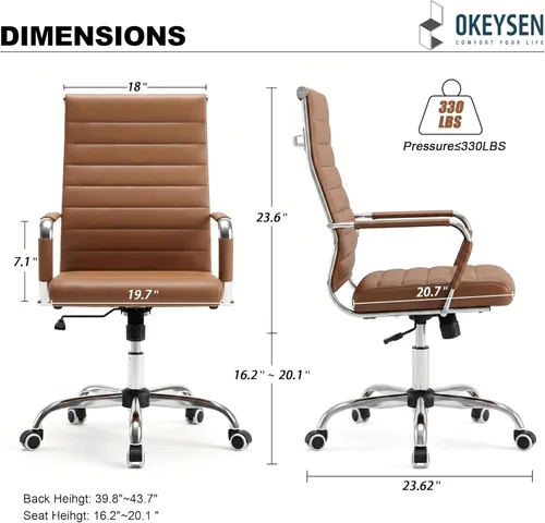 Miniatura 2 de Silla de oficina ergonómica Okeysen, sillas modernas de cuero acanalado para sala de conferencias, silla ejecutiva ajustable giratoria con ruedas