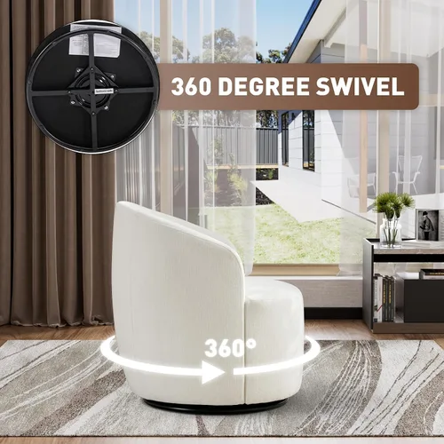 Miniatura 3 de Wrofly Silla giratoria de barril moderna, cómoda silla giratoria Boucle, cómoda silla redonda de chenilla, pequeña silla tapizada para sala